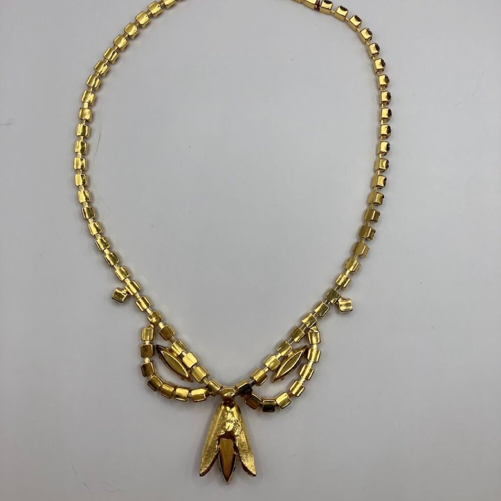 Vintage 1960s Unsigned Amber Topaz Rootbeer Goldtone Choker Princess Necklace - Picture 3 of 4